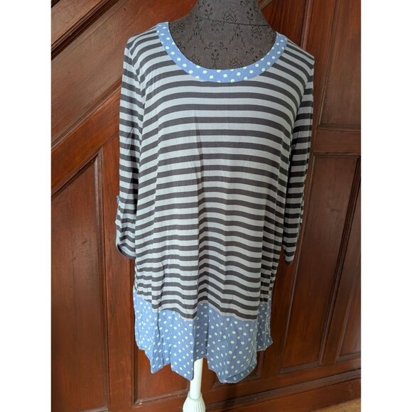 Matilda Jane Striped & Polka Dot Womens Tunic Top With 3/4 Sleeves Large - Picture 1 of 10